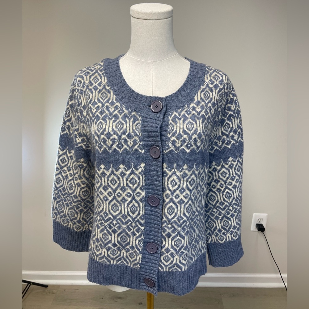 Carroll Reed 100% Lambs Wool Fair Isle Cardigan - Picture 3 of 11